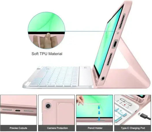 Tech-Protect Sc Pen Flip Cover with Keyboard in International English Pink (Samsung Galaxy Tab A9+, A11+ Plus 11.0)