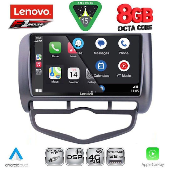 Lenovo Car Audio System for Honda Jazz 2002-2008 with Clima (Bluetooth/USB/WiFi/GPS/Apple-Carplay/Android-Auto) with Touch Screen 9"