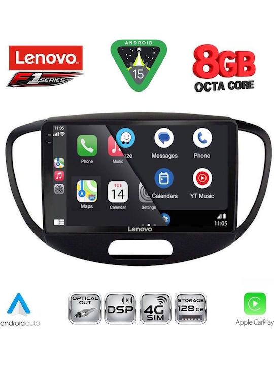 Lenovo Car Audio System for Hyundai i10 2008-2013 (Bluetooth/USB/WiFi/GPS/Apple-Carplay/Android-Auto) with Touch Screen 9"