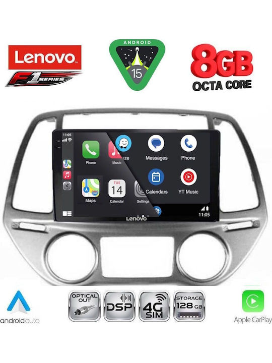 Lenovo Car Audio System for Hyundai i20 2008-2012 with Clima (Bluetooth/USB/WiFi/GPS/Apple-Carplay/Android-Auto) with Touch Screen 9"