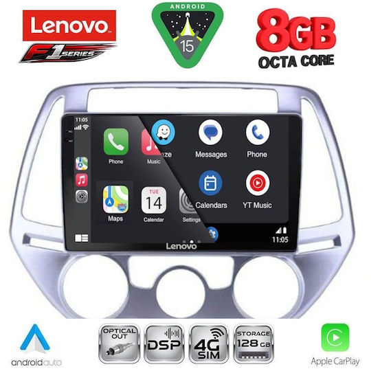 Lenovo Car Audio System for Hyundai i20 2008-2012 with A/C (Bluetooth/USB/WiFi/GPS/Apple-Carplay/Android-Auto) with Touch Screen 9"