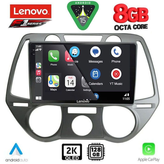 Lenovo Car Audio System for Hyundai i20 2008-2012 with A/C (Bluetooth/USB/WiFi/GPS/Apple-Carplay/Android-Auto) with Touch Screen 9"