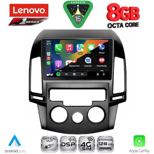 Lenovo Car Audio System for Hyundai i30 2007-2012 with A/C (Bluetooth/USB/WiFi/GPS/Apple-Carplay/Android-Auto) with Touch Screen 9"