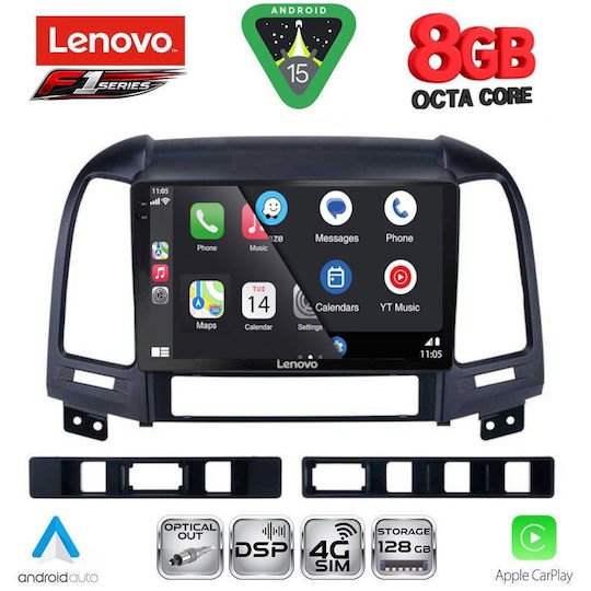 Lenovo Car Audio System for Hyundai Santa Fe 2005-2013 (Bluetooth/USB/WiFi/GPS/Apple-Carplay/Android-Auto) with Touch Screen 9"
