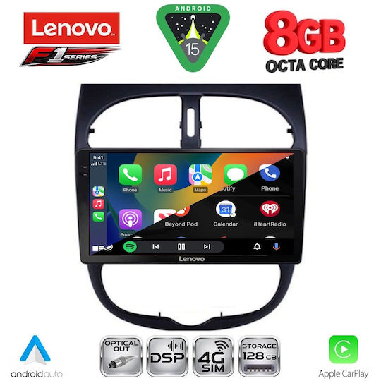 Lenovo Ηχοσύστημα Αυτοκινήτου για Peugeot 206 1998-2006 (Bluetooth/USB/WiFi/GPS/Apple-Carplay/Android-Auto) με Οθόνη Αφής 9"
