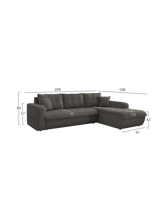 Kanso Ecke Sofa Bett mit Rechte Ecke Grau 244x188x80cm