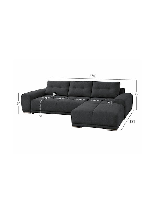 Comfyra Γωνιακός Καναπές Κρεβάτι με Δεξιά Γωνία Γκρι 270x181x75εκ.
