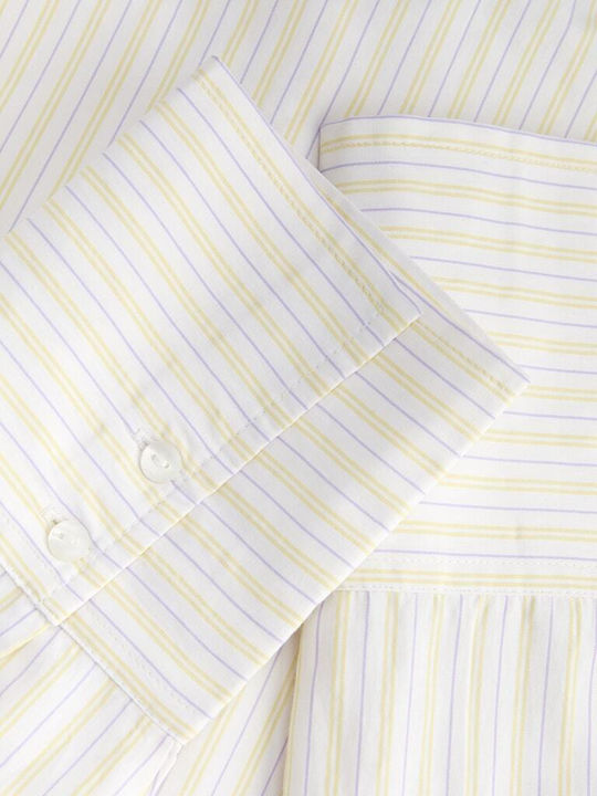 Μακρυμάνικο Γυναικείο Πουκάμισο White/LimeStripes Ριγέ
