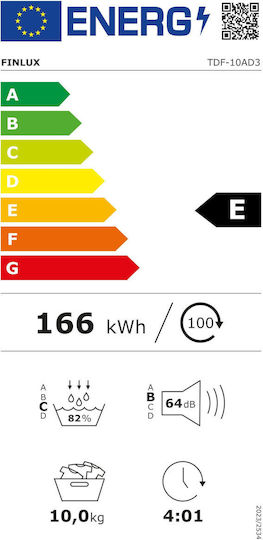Finlux TDF-10AD3 Στεγνωτήριο 10kg με Αντλία Θερμότητας
