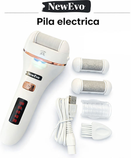 Set Pilă Electrică Pentru Călcâie Newevo Afișaj Digital Led Baterie 1200 Mah Încărcare Usb Rezistentă La Apă 2 Viteze 2400 Rpm 3 Capete Incluse Lanternă Led Îndepărtare Piele Moartă