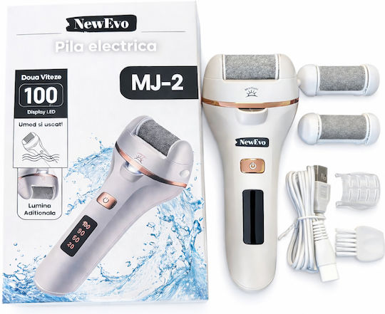 Set Pilă Electrică Pentru Călcâie Newevo Afișaj Digital Led Baterie 1200 Mah Încărcare Usb Rezistentă La Apă 2 Viteze 2400 Rpm 3 Capete Incluse Lanternă Led Îndepărtare Piele Moartă