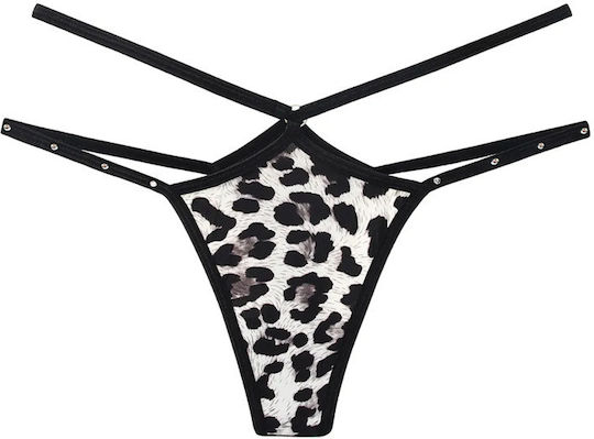 Sexy Leopard Rhinestone Hollow Thong Grey