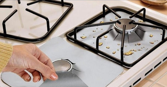 NoStik Heat Resistant Protective Gas Stove Cover Multi-Use 27x27cm Set of 4 Silver