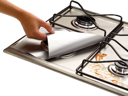 NoStik Heat Resistant Protective Gas Stove Cover Multi-Use 27x27cm Set of 4 Silver