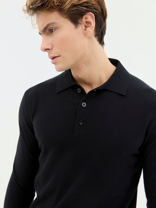Long Sleeve Black Polo Sweater