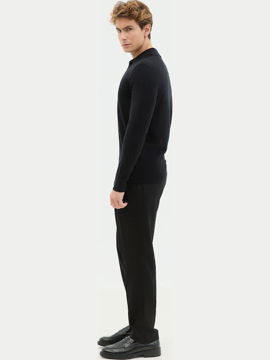 Long Sleeve Black Polo Sweater