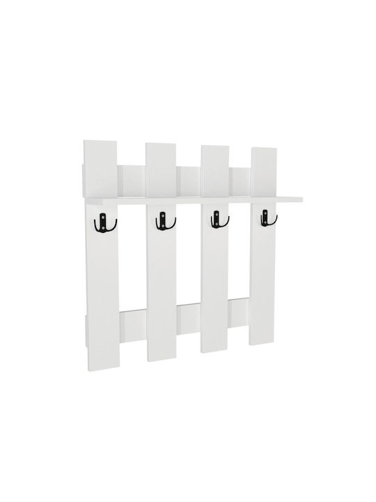 UnicUtil Agățătoare De Perete Din Lemn Cu 8 Compartimente Albă 70x18x70cm