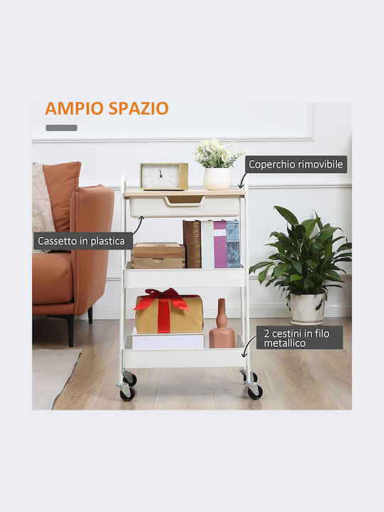 HomCom Τρόλεϊ Κουζίνας Ξύλινο 3 Θέσεων Λευκό 43.9x30.5x75.6cm