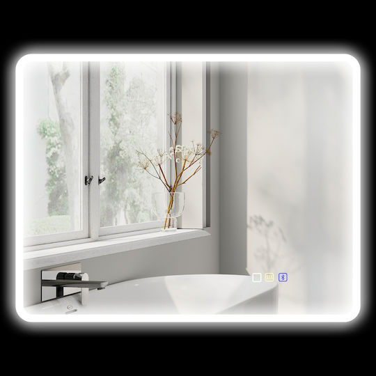Bluetooth Ορθογώνιος Καθρέπτης Μπάνιου Led Αφής με Bluetooth 70x90cm Ασημί