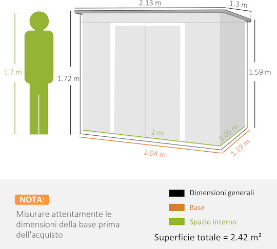 Depozit Metalic De Grădină L2.13xLățime1.3xÎnălțime1.72m