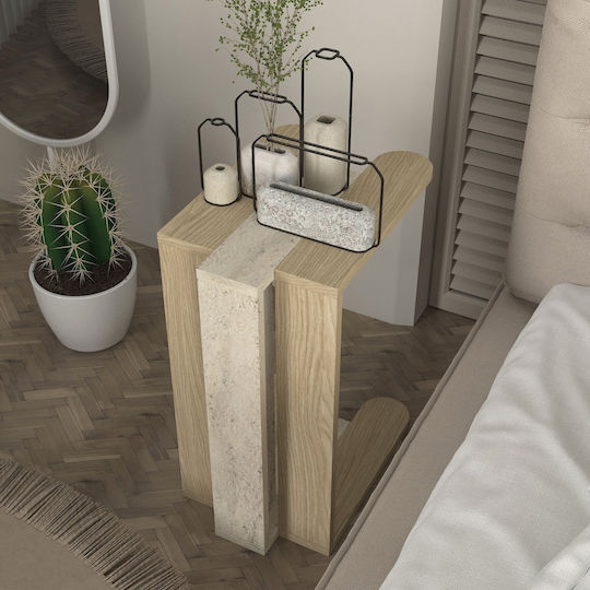 Masă Laterală Rectangulară Din Lemn Travertine Lățime 30xLungime 45xÎnălțime 58.6 cm