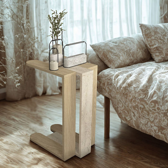 Masă Laterală Rectangulară Din Lemn Travertine Lățime 30xLungime 45xÎnălțime 58.6 cm