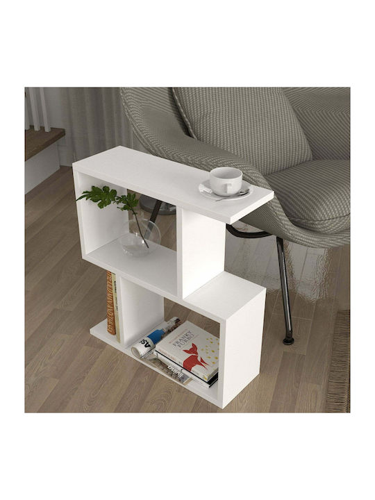Masă Laterală Rectangulară Din Lemn Cu Roți Albă L50xL18xÎ55cm