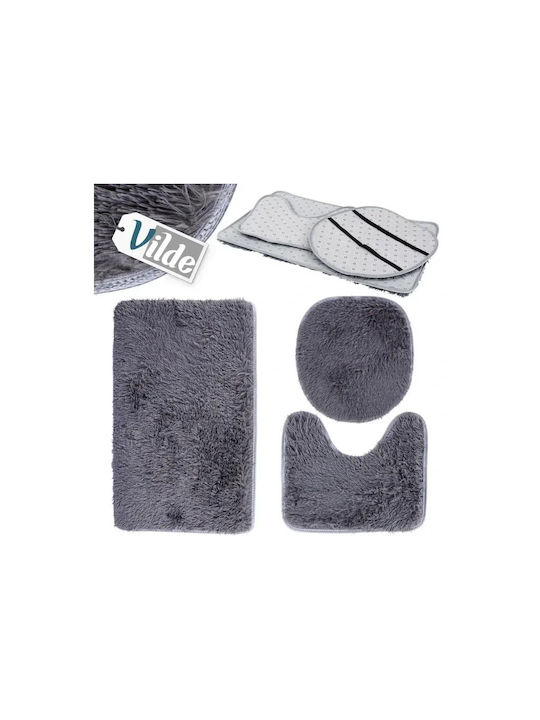 Vilde Antiderapant Set Covorașe de Baie Toaletă 569702 Gri 3buc