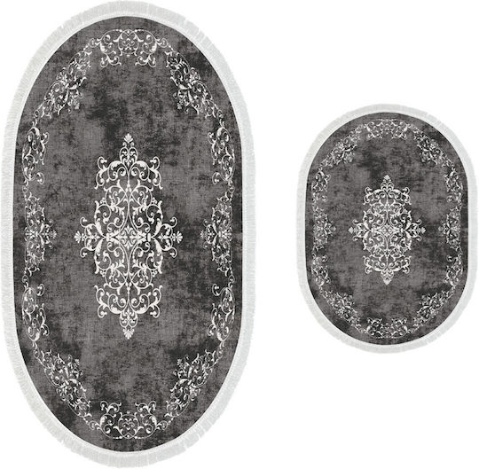 UnicUtil Antiderapant Set Covorașe de Baie Oval 299ANR1673 Gri 2buc