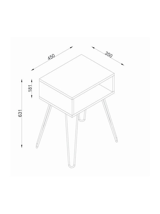 Κομοδίνο Modera Ξύλινο με Μεταλλικά Πόδια Καφέ 45x35x63.1cm