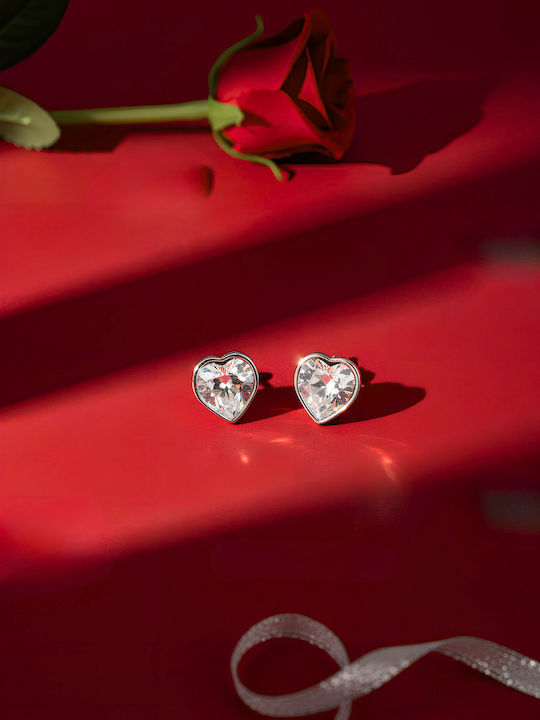 Chrysothemiss Γυναικεία Σκουλαρίκια Crystal Heartbeat Επιπλατινωμένα Λευκό Κρύσταλλο Ζιργκόν