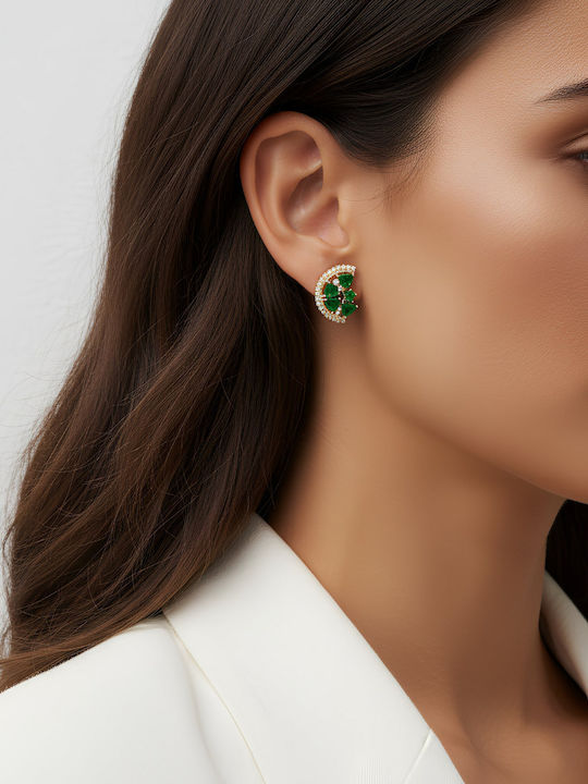 Chrysothemiss Damen Vergoldete Grüne Runde Ohrringe Emerald Cascade Zirkon