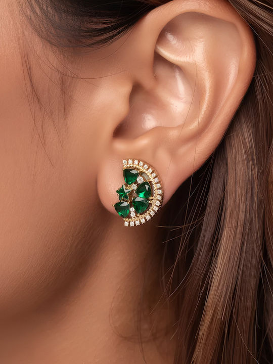 Chrysothemiss Damen Vergoldete Grüne Runde Ohrringe Emerald Cascade Zirkon