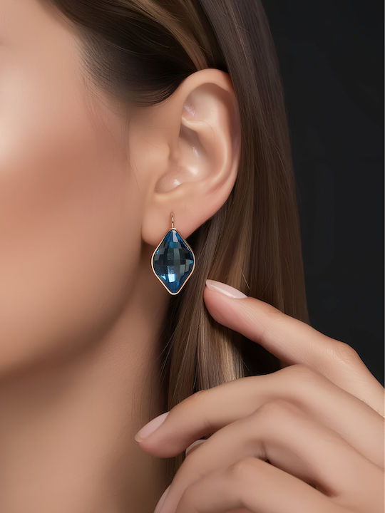 Chrysothemiss Women's Earrings Blue Mirage Light Blue Crystal Rhombus Gold Plated