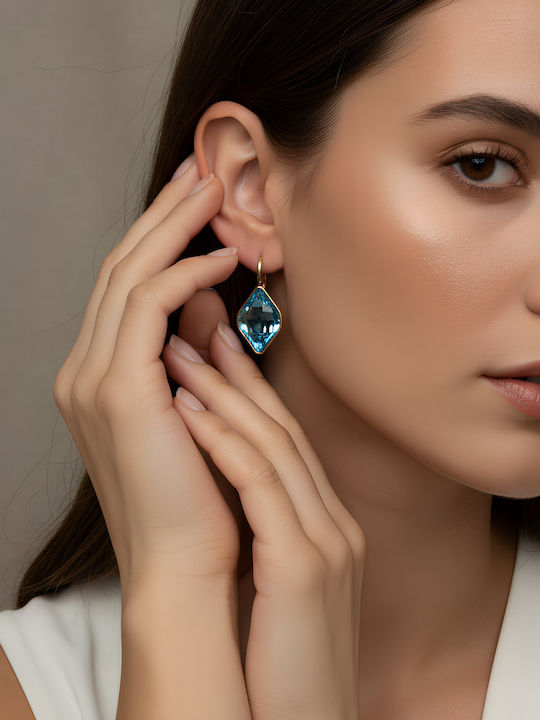 Chrysothemiss Women's Earrings Blue Mirage Light Blue Crystal Rhombus Gold Plated