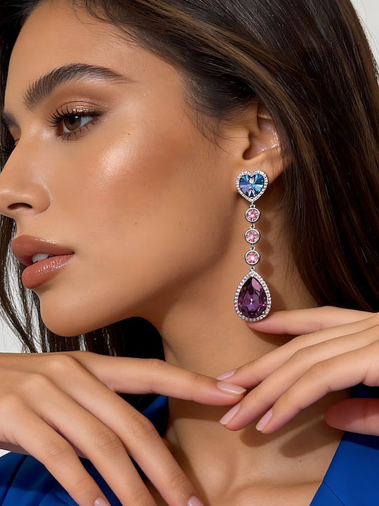Chrysothemiss Γυναικεία Σκουλαρίκια Aurora Blush Drops Μωβ Κρύσταλλο Ροζ Πέτρες & Επίστρωση Πλατίνας