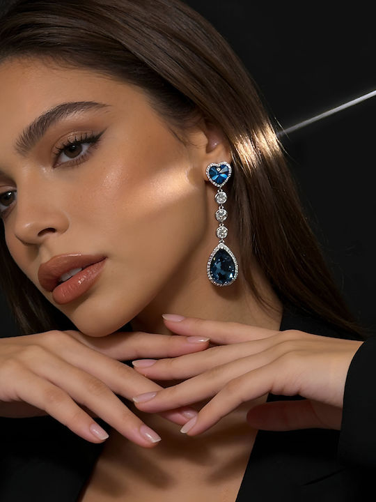 Chrysothemiss Women's Earrings Aphrodite's Tears Blue Crystal & Platinum Coating