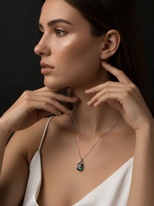 Chrysothemiss Damen Halskette Emerald Orbit Vergoldete Grüne Kristall & Zirkon