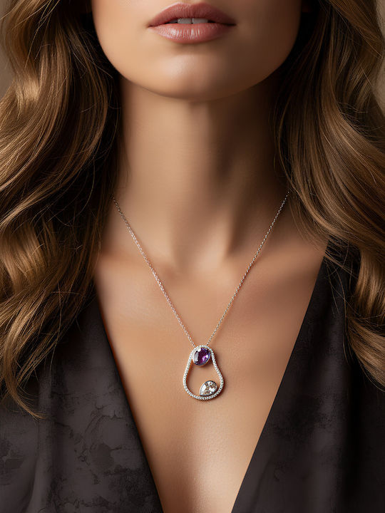 Chrysothemiss Damen Halskette Amethyst Glow Vergoldete Lila Kristall