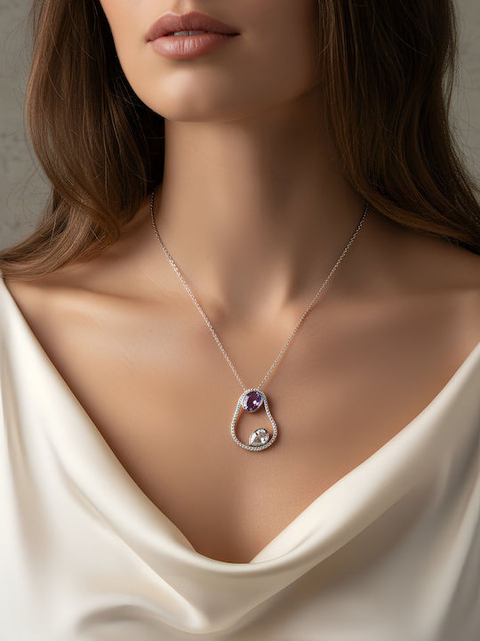 Chrysothemiss Damen Halskette Amethyst Glow Vergoldete Lila Kristall