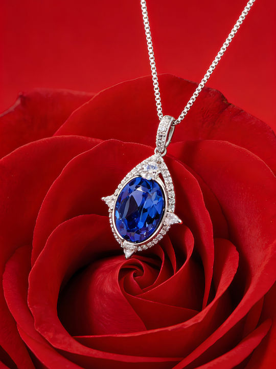 Chrysothemiss Damen Halskette Saphir Blick Vergoldet Blau Kristall