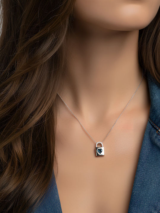 Chrysothemiss Colier Femei Heartlocked Placat Cu Platină Design Lacăt Inimă Albastră