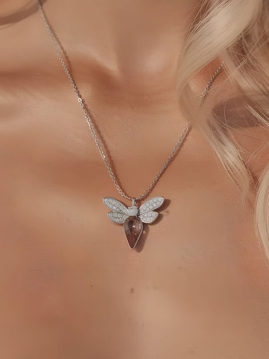 Chrysothemiss Γυναικείο Κολιέ Blush Wings Επιπλατινωμένο Ροζ Κρύσταλλο & Φτερά Ζιργκόν Chrysothemiss Γυναικείο Κολιέ Blush Wings Επιπλατινωμένο Ροζ Κρύσταλλο & Φτερά Ζιργκόν