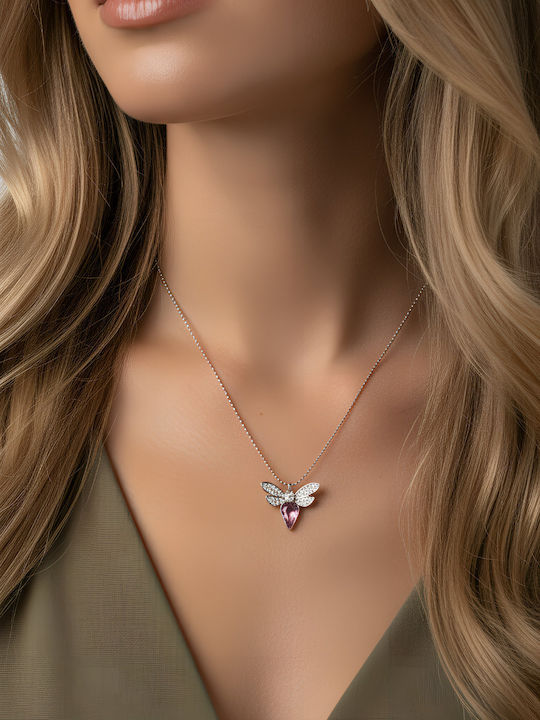 Chrysothemiss Damen Halskette Blush Wings Vergoldet Rosafarbenen Zirkon & Flügel