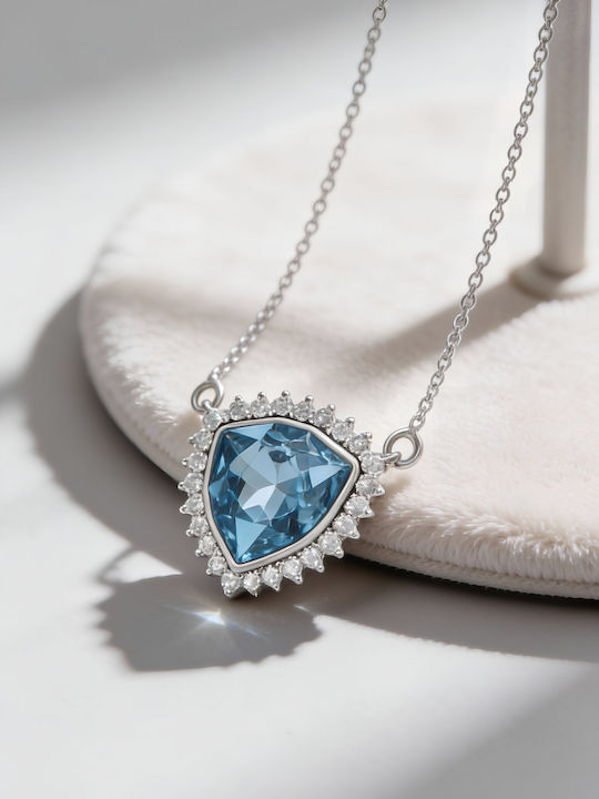 Chrysothemiss Women's Necklace Blue Shield Light Blue Stone & Zircon Platinum Plating