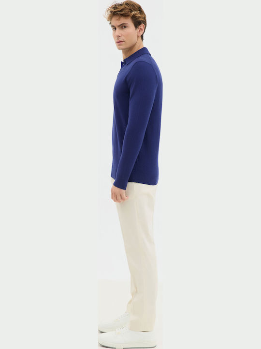 Long Sleeve Blue Polo Sweater