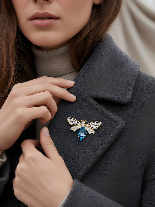 Chrysothemiss Γυναικεία Καρφίτσα Royal Bee Κρύσταλλο Aquamarine & Ζιργκόν