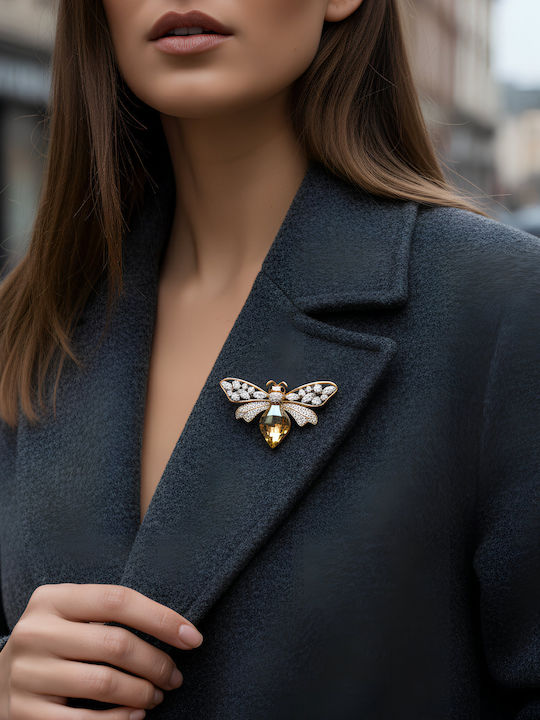 Chrysothemiss Γυναικεία Καρφίτσα Royal Bee Κρύσταλλο Champagne & Ζιργκόν