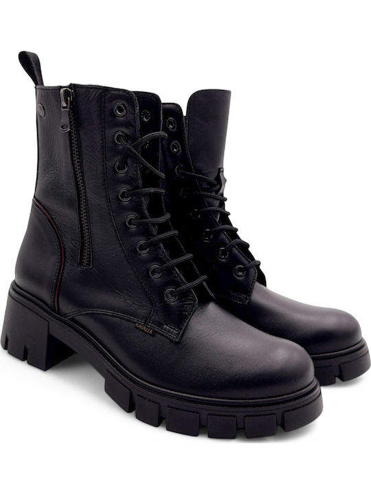 Leather Women's Ankle Boots with Medium Heel Black