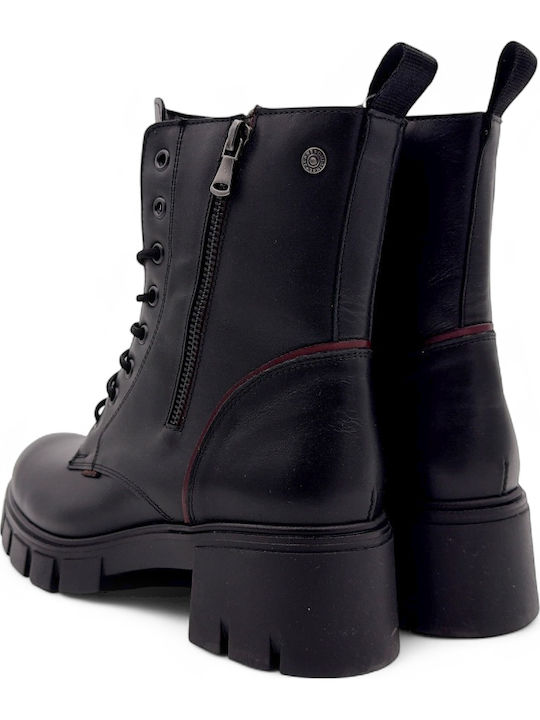 Leather Women's Ankle Boots with Medium Heel Black